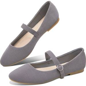 lot 6273 image: Obtaom Mary Jane Flat Shoes Round Toe Ballet Flats for Women Dressy Fabric Business Flats Comfortable Classic Strap Flats for Office(Grey,US7)