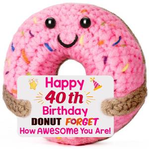 lot 6296 image: BuiltFit 40th Birthday Gifts for Women - Funny Cool Crochet Donut Happy 40 th Forty Bday Party Favors Decorations, 40 Year Old Birthday Gifts for Men Him Her Best Friend Bestie Sister Wife Daughter