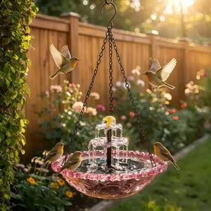 lot 7125 image: 2026 New Solar Bird Bath Fountain, Large Hanging Cascade Water Bowl with Solar Pump, Outdoor Fountain for Hummingbirds, Garden, Patio & Backyard Decor (Purple)