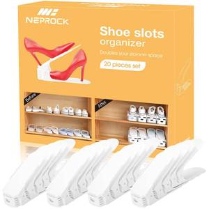 lot 7127 image: Neprock Shoe Slots Organizer, 20 Pack Adjustable Shoe Rack Stacker Storage Space Saver, Double Deck Shoe Rack Holder for Closet Organization (White)