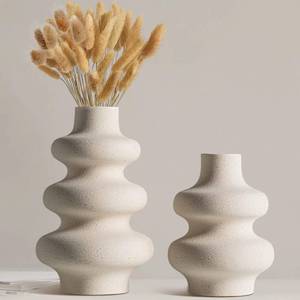 lot 7129 image: Ceramic Vases Set of 2-White Vase for Modern Home Decor, Flower Vases for Aesthetic Room Decor,Boho Decor Wedding Dinner Table Party Office Centerpiece Table Decorations (A White)
