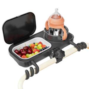 lot 7138 image: Universal Stroller Snack Tray, Compatible with Nuna Uppababy Mockingbird, Stroller Snack Tray Attachment with Cup Holder, Detachable Silicone Tray for Easy Clean, Toddler Snacking On The Go