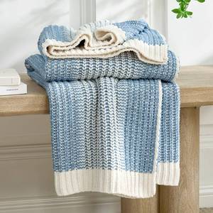 lot 7141 image: Am�lie Home Premium Chenille Throw Blanket, Soft Cozy Luxury Two-Tone Knit Blanket for Couch, Sofa, Chair, Home Decor, Blue & Ivory 50x60