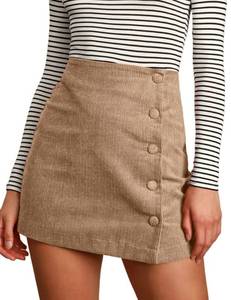 lot 8157 image: IDEALSANXUN Corduroy Skirt Women 2025 Fall Winter High Waisted Short Pencil Bodycon Vintage Cute Mini Skirts, Khaki, L