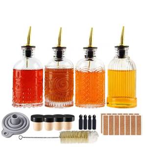 lot 8222 image: Shining Craft Syrup Dispenser Bottles Set, 4 Pack 7 OZ Bottles With Metal Pour Spout and Labels for Syrups, SC055 (4 Pack)