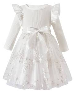 lot 8228 image: 2T Girl Clothes Toddler Girls Tulle Dress Fall Long Sleeve Ruffle Dresses Winter Spring Clothing 2-3T White