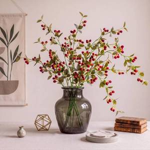 lot 8233 image: Rivvlive 6 Pcs Artificial Red Berry Stems Branches, 26 in Faux Raspberry Stem Realistic Long Stems Flowers Bouquet Spray Picks for Fall Tall Vase Indoor Home Table Wedding Party Decor