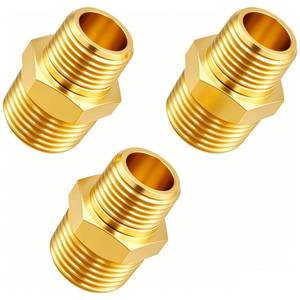 lot 8241 image: Tnuocke 3pcs 12 NPT Male x 38 NPT Male Solid Brass Nipple Pipe Fittings,Heavy Hex Straight Connector Adapter H-041-12 NPT-38 NP