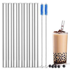 lot 8251 image: Borosilicate Glass Boba Straws Clear 10 inch 14mm - Reusable Extra Wide glass straws shatter resistant for drinking Bubble Tea & Smoothies, jumbo, BPA Free, Eco-Friendly with 2 Cleaner Brushes