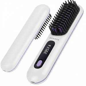 lot 8253 image: NUMOYA Go Brush Pro Portable Cordless Hair Straightener Brushs for Travel, with 30s Fast Heat, 3 Temperature Settings (White)