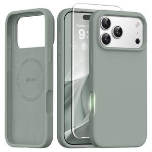 lot 8263 image: GONEZ Magnetic for iPhone 17 Pro Case, Compatible with MagSafe Anti-Scratch Microfiber Lining & Screen Protector, Silicone Camera Control, Shockproof Slim Phone Cover 6.3 inch, Calke Green