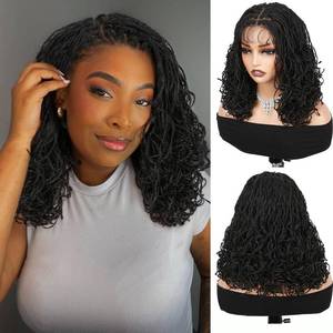 lot 8267 image: Lady Hanne Micro Twist Braided Double Full Lace Wigs for Black Women Mini Braid Wig with Baby Hair Short Curly Box Braid Lace Synthetic Black Hair 14Inch