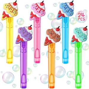 lot 8273 image: Winrayk Ice Cream Party Favors, 24Pcs Self-designed Mini Bubble Wands for Kids Bubbles Bulk with Detachable Topper (6 Colors), Two Sweet Birthday Gift Pinata Filler Goodie Bag Stuffer Classroom Prizes