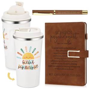 lot 8280 image: Pickmesh 3 Pcs School Psychologist Gifts Set 17 oz Coffee Tumbler with Brown Psychologist A5 Leather Journal and Pen Thank You Gifts for Psychiatrist Therapist Therapy Psychology Teacher