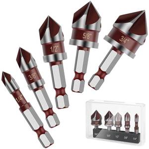 lot 8291 image: 5PCS Countersink Drill Bit Set, 14 Hex Shank Countersink Bit Set for Wood