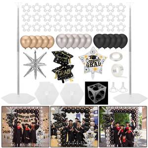lot 9441 image: Seenelling 7.87 ft Balloon Stand Arch Kit with 244 Pcs Graduation Balloon 2026 Party Photo Props Prom Arch Kit Black and Silver Backdrop for Celebrations Prom Send off Graduation Party Decoration