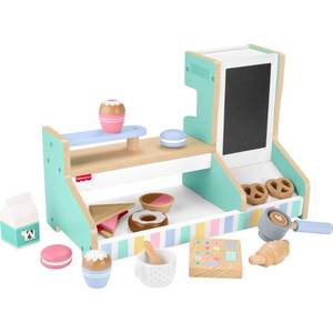 lot 9447 image: Fisher-Price Wooden Coffee Shop Set For Preschool Pretend Play, 20 Wood Pieces