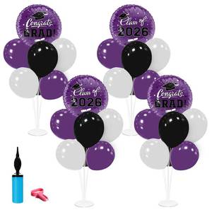 lot 9448 image: Graduation Decorations - 4 Set Balloon Stands, Class of 2026 Congrats Grad Table Centerpieces for Graduation Party Supplies(Purple & Black)