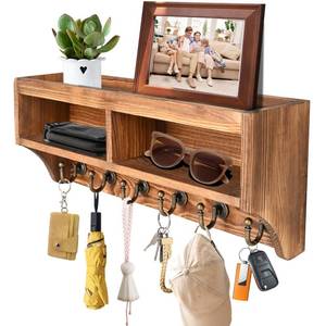 lot 9451 image: Key Holder Wall Mount - Mail Organizer Wall Mount with 6 Key Hooks and Storage Box for Sunglasses Storage and Dog Leash Holder Home Decor Rack Apartment Essentials Farmhouse Shelf Entryway Organizer