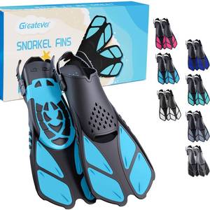 lot 9479 image: Greatever Snorkel Fins Adjustable Buckles Open Heel Swim Flippers Travel Size Short Swim Fins for Snorkeling Diving Swimming Adult Men Womens
