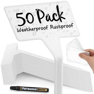lot 9481 image: 50 Pack Outdoor Plant Label, Large Waterproof Plastic Plant T-Type Tags, Durable Nursery Garden Markers, Perfect for Herbs, Flowers, Vegetable (Height 11.8)