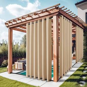 lot 9483 image: NICETOWN 2 Panels Outdoor Curtains Extra Wide Waterproof & Windproof, Rustproof Top & Bottom Grommet Thermal Insulated Weighted Blackout Heat & Voice Reducing for Patio, W84 x L84, Biscotti Beige