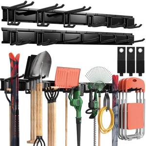 lot 9487 image: LBT 99 Garage Tool Organizer Wall Mount - 1000lbs Garden Tool Organizer with Adjustable Hooks, Heavy Duty Metal Garage Storage Rack, Anti-Rust Shed Rack Holder Hanging Rake Broom Mower Snowboard