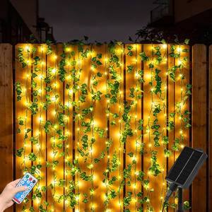 lot 9494 image: GOESWELL Solar Fairy Lights Outdoor 65.6Ft 200Led Ivy Leaf Vine Light with 8 Modes Remote for Wall Fence Patio Decoration - Waterproof Solar Fairy Lights with Vines for Garden Balcony Wedding Decor