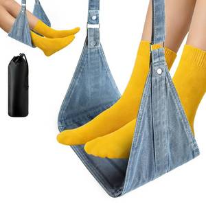 lot 10349 image: Airplane Foot Hammock, No Collapse Foot Rest for Plane Travel with Extended Adjustment Strap, Portable Desk Foot Hammock with,Cotton Denim, Foot Sling Travel Essentials to Relax Your Feet(Light Blue)
