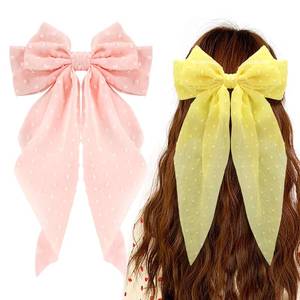lot 10356 image: Ambesi Big Bow Hair Clips 2pcs, Long Tail French Barrettes for Women and Girls, Pink Yellow Bowknot Accessories for Birthday, Bachelorette Party, Wedding