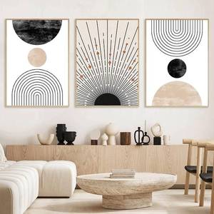 lot 10357 image: LOARTVE 3Pcs Beige Boho Wall Art Mid Century Modern Wall Decor Pictures Neutral Abstract Geometric Line Minimalist Canvas Posters Prints for Living Room Bedroom Office Home Decoration Unframed