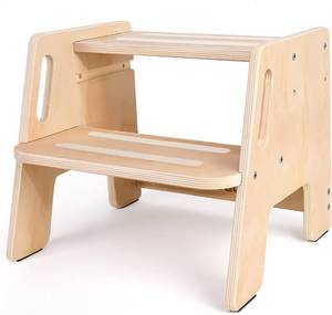 lot 10386 image: Toddler Step Stool, Wooden Height-Adjustable 2-Step Stool for Kids, Potty Training Stool with Handles for Bathroom Sink, Kitchen, Bedroom