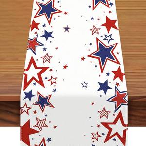 lot 10397 image: 72 x 13 Inch 4th of July Table Runner, Patriotic Stars Table Runner with Red White Blue Star Pattern for Independence Day Memorial Day Dining Table Decorations
