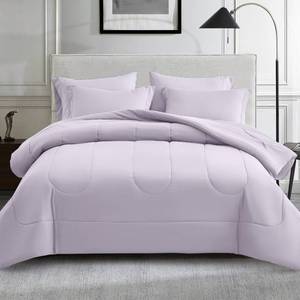 lot 11370 image: Maple&Stone California King Comforter Set Lavender, 7 Pieces Bed in a Bag Light Purple - Lightweight Bedding Set with Comforter, Sheets, Pillowcases & Shams, Lilac Purple(Light Pink, Light Purple Sheet)