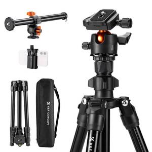 lot 11372 image: K&F Concept 76 inch Camera Tripod with Rotatable Multi-Angle Center Column,Lightweight Travel Outdoor DSLR Tripods with 360 Degree Ball Head Load Capacity 8kg17.6lbs, Cellphone Clips for Smartphone