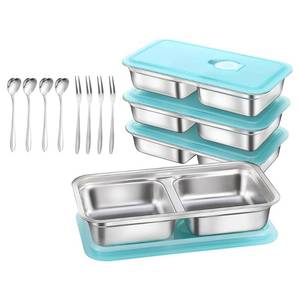 lot 11375 image: Diyupou Reusable 304 Stainless Steel Snack Containers 4 Pack, 2 Compartment Leakproof Bento Lunch Box for Office, Travel, RV, Dishwasher Safe Snackle Box for Adults