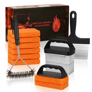 lot 11383 image: Griddle Cleaning Kit for Blackstone, Flat Top Grill Accessories Cleaner Tool Set Grill Stone, Griddle Scraper, Scouring Pad and Handles, Multifunctional Griddle Accessories Easy to Remove Stain
