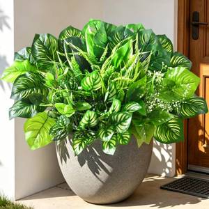lot 11387 image: Livole Fake Artificial Plants Outdoor UV Resistant Artificial Flowers Large Bunches Faux Plants Greenery Stems Boston Fern for Garden Porch Planter Window Box Home Decor