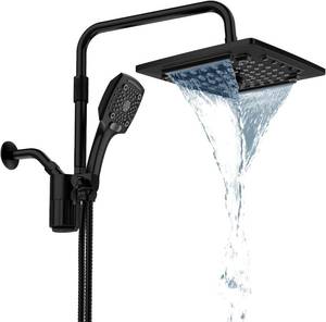 lot 11389 image: ELLO&ALLO Filtered Rain Shower Head with Handheld Spray, Rainfall Shower Head Combo with 59 Hose, Dual Showerhead Set with Adjustable Shower Extension Arm, Matte Black