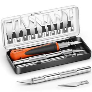 lot 11410 image: JETMORE 16 Pcs Exacto Knife Set, 3 Craft Knife and 13 SK5 Steel Blades, Precision Hobby Knife for Carving, Modeling, DIY, Scrapbooking, and Art Projects (Slight Use)