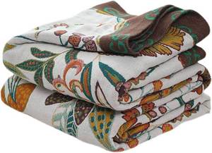 lot 11411 image: STASOPTK Boho Rustic Throw Blanket,100% Cotton Soft Vintage Bed Throw Blankets Floral Farmhouse Decor Throws,Reversible Throw for Sofa Couch, 60�80 for All Seasons -White