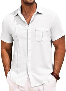 lot 12202 image: Runcati Mens Cuban Guayabera Shirts Button Down Short Sleeve Shirt Casual Mexican Summer Beach Wedding Tops with Pocket White (Size Medium)