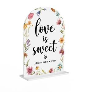 lot 12205 image: Acrylic Wedding Sign Love is Sweet Signs for Ceremony Modern Calligraphy Arch Acrylic Table Top Signs for Wedding Reception and Event Party Table Decor (White Wildflowers)