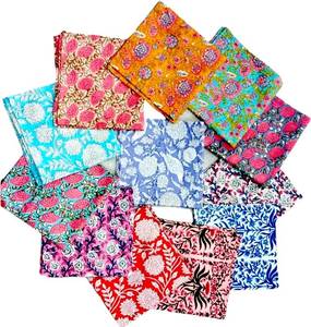 lot 12213 image: Premium Handblock Cotton Napkin Set, Floral Print, Handmade for Dinner, Event, Thanksgiving (Multicolor, 20x20 Inch -Set of 12)