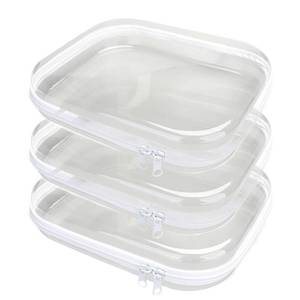 lot 12229 image: PGAXM 3PCS Clear Hard Plastic Zipper Case, Double Zippers Hard Pouch, Portable Travel Organizer Bin Clear Makeup Bag for Toy Storage, Snack Bag, Cosmetics, Diaper Bag, Toiletry Bag (3PCS-M)