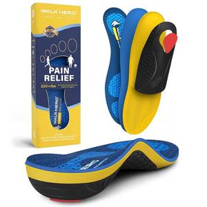 lot 12231 image: WalkHero Heavy Duty Pain Relief Insoles, 220lbs High Arch Support Orthotics Inserts for Plantar Fasciitis, Flat Feet, Pronation and Heel Pain (Mens 8-8.5  Womens 10-10.5, Glacial Blue)