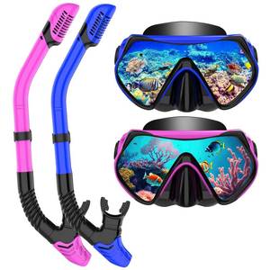 lot 12237 image: Snorkeling Gear for Adults, Dry-Top Snorkel Set Scuba Diving mask, 180°Panoramic Wide View Professional Snorkeling Gear Breathing Freely Snorkel Mask (PurpleBlue)