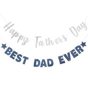lot 12239 image: Happy Fathers Day Silver Banner Bunting Banner for Dad Fathers Party Decorations Backdrop Garland for Fathers Day (2 pcs Silver)