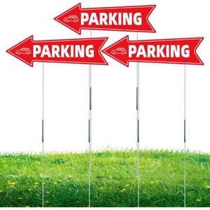 lot 12243 image: 16 X 5 Inch Directional Parking Signs with Arrows - Durable Corrugated Plastic Event Parking Yard Signs, Red & White, Left & Right Arrow, with Stakes (3)