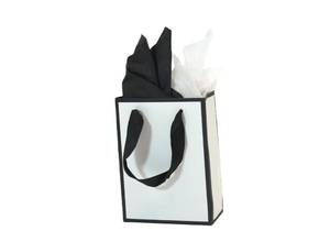 lot 12252 image: JUNESHE Mini White& Black Gift Bags with Tissue Paper, 4 PK, 6.3x4.7x2.2 IN